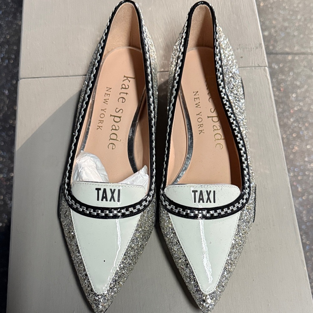 kate spade Women's Glitter Taxi Flats - Silver and Cream